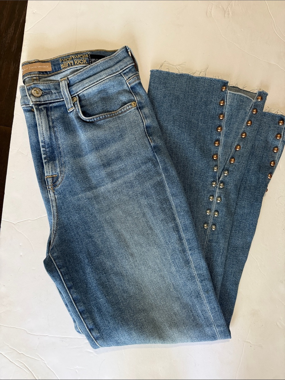 7 FOR ALL MANKIND High Waist Slim Kick Jeans Studded Size 29 Luxe Vintage - Picture 5 of 9